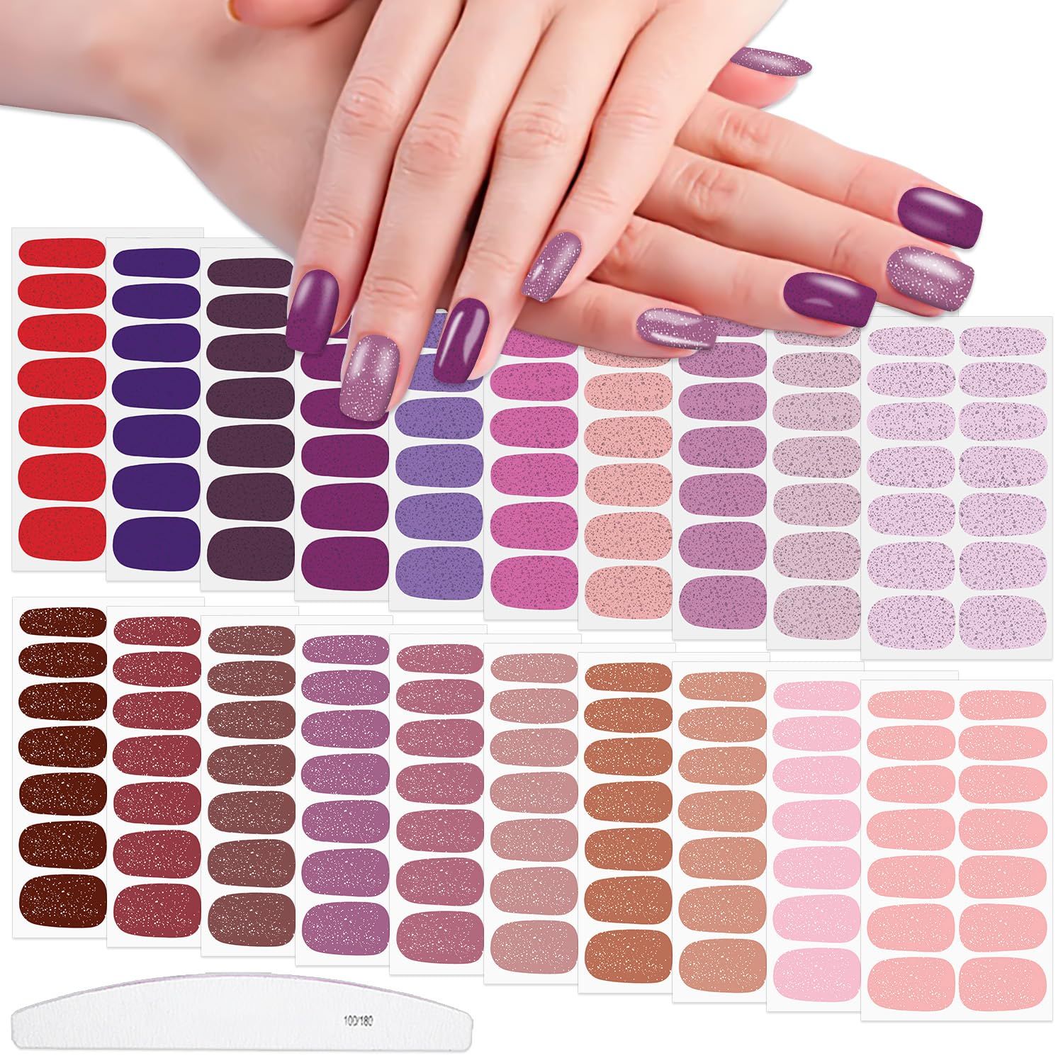 Wokoto 20 Sheets Nail Polish Strips for Women &amp; Girls - Rose, Beige, Pink &amp; Glitter Colors - Solid &amp; Glitter Nail Polish Stickers with Nail File - Multi-Color Stick On Nails Stickers &amp; Full Nail Wraps