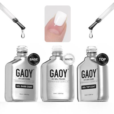GAOY Gel Top Coat, Base Coat and White Gel Polish Set, 3 Pcs 16ml Clear Glossy No Wipe Combination and Color Gel for UV Light Cure Gel Nail Polish