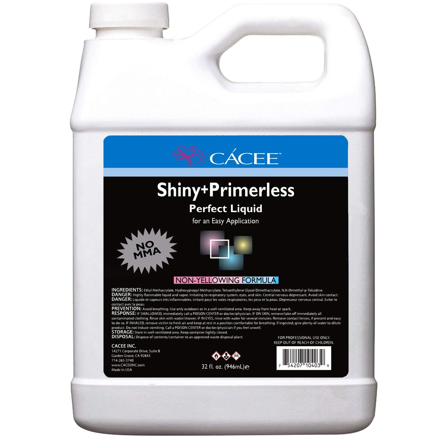 Cacee Shiny Primerless Acrylic Nail Liquid - Professional Monomer Acrylic Nail Liquid Holder, Compatible with All Powders and Brushes, 32 Oz, No Primer Required, USA Made