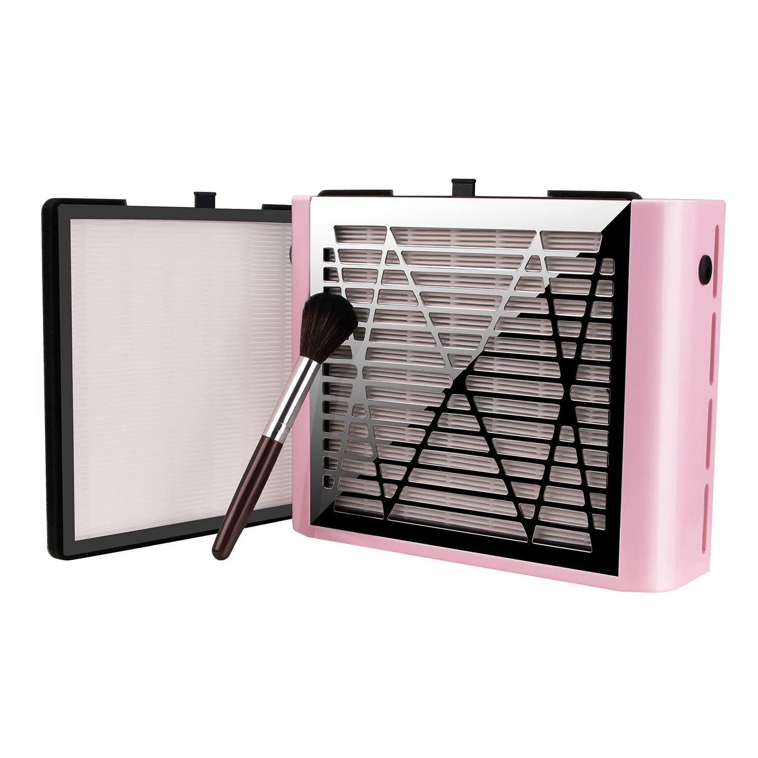BRANTMAKER Nail Dust Collector with Brush and 2 Reusable Filters, 60W Vacuum Dust Fan for Acrylic Nails (pink)