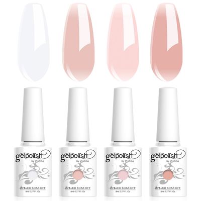 Vishine 4Pcs Jelly Nude Pink Milky White Rose Gel Nail Polish Set Sheer Clear Crystal Translucent French Manicure Gel Nail Polish Kit 8ML