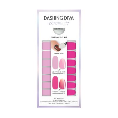Dashing Diva Chromagic Gel Nail Strips - Pink Orbit - Easy UV Free, Chip Resistant, Long Lasting Gel Nail Stickers and Chrome Powder