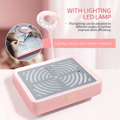 SAVILAND Nail Dust Collector with Lamp - Powerful Nail Vacuum Fan 40W Dust Collector Extractor Electric Dust Suction Machine with Reusable Filter for Acrylic Gel Nails Polishing, Low Noise, Pink