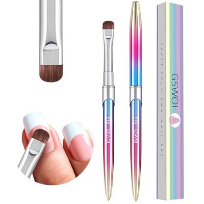 French Tip Brush &amp; Nail Cleaning Brush for Polygel &amp; Gel Polish - Professional Nail Art Brush with smile lines, Acrylic Detailing Tool for French Manicures, Builder Gel &amp; Precision Nail Art (F16)