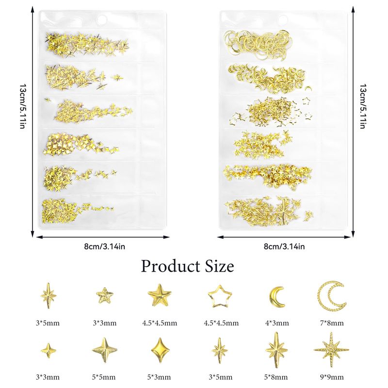 Star Nail Charms and Moon Nail Charms, Star Moon Cross Shiny Gold Nail Charms, Multi Sizes Star Moon Snowflake Metal Nail Art Studs, Luxury Gold Nail Art Charms Decoration for Nail Art DIY