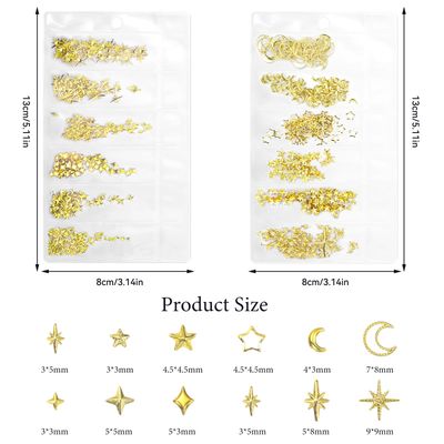 Star Nail Charms and Moon Nail Charms, Star Moon Cross Shiny Gold Nail Charms, Multi Sizes Star Moon Snowflake Metal Nail Art Studs, Luxury Gold Nail Art Charms Decoration for Nail Art DIY