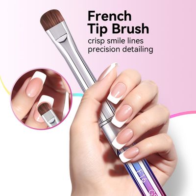 French Tip Brush & Nail Cleaning Brush for Polygel & Gel Polish - Professional Nail Art Brush with smile lines, Acrylic Detailing Tool for French Manicures, Builder Gel & Precision Nail Art (F16)