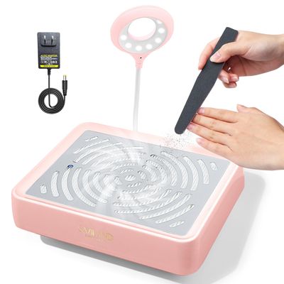 SAVILAND Nail Dust Collector with Lamp - Powerful Nail Vacuum Fan 40W Dust Collector Extractor Electric Dust Suction Machine with Reusable Filter for Acrylic Gel Nails Polishing, Low Noise, Pink