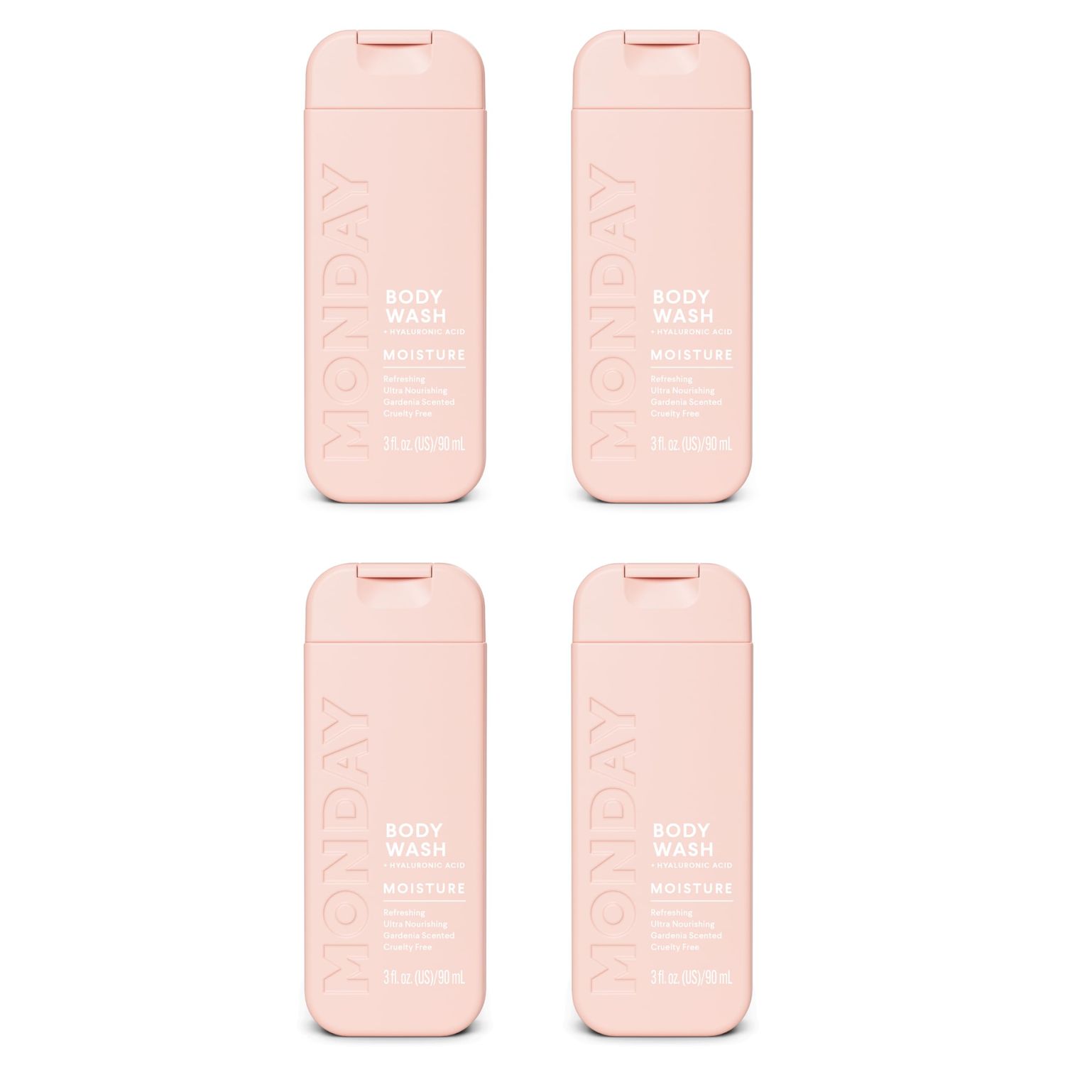 MONDAY Body Wash Moisture Travel Pack -90ML (4 Pack) - Nourishing Ingredients, Shea Butter, Coconut Oil and Grapefruit Extract, Hyrdrate and Replenish Skin