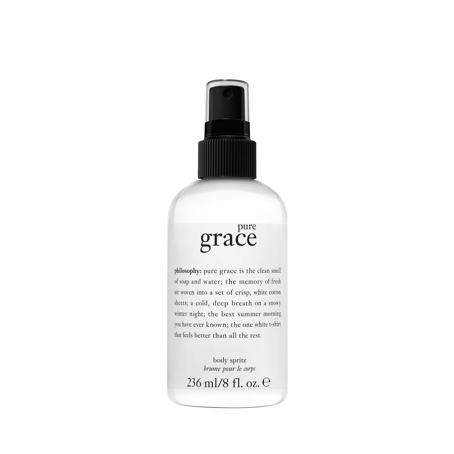 philosophy pure grace body spray - crisp &amp; clean womens scent - with notes of water lily, leafy greens &amp; musk - luxury body spritz for women - long lasting fragrance - 8 fl oz.