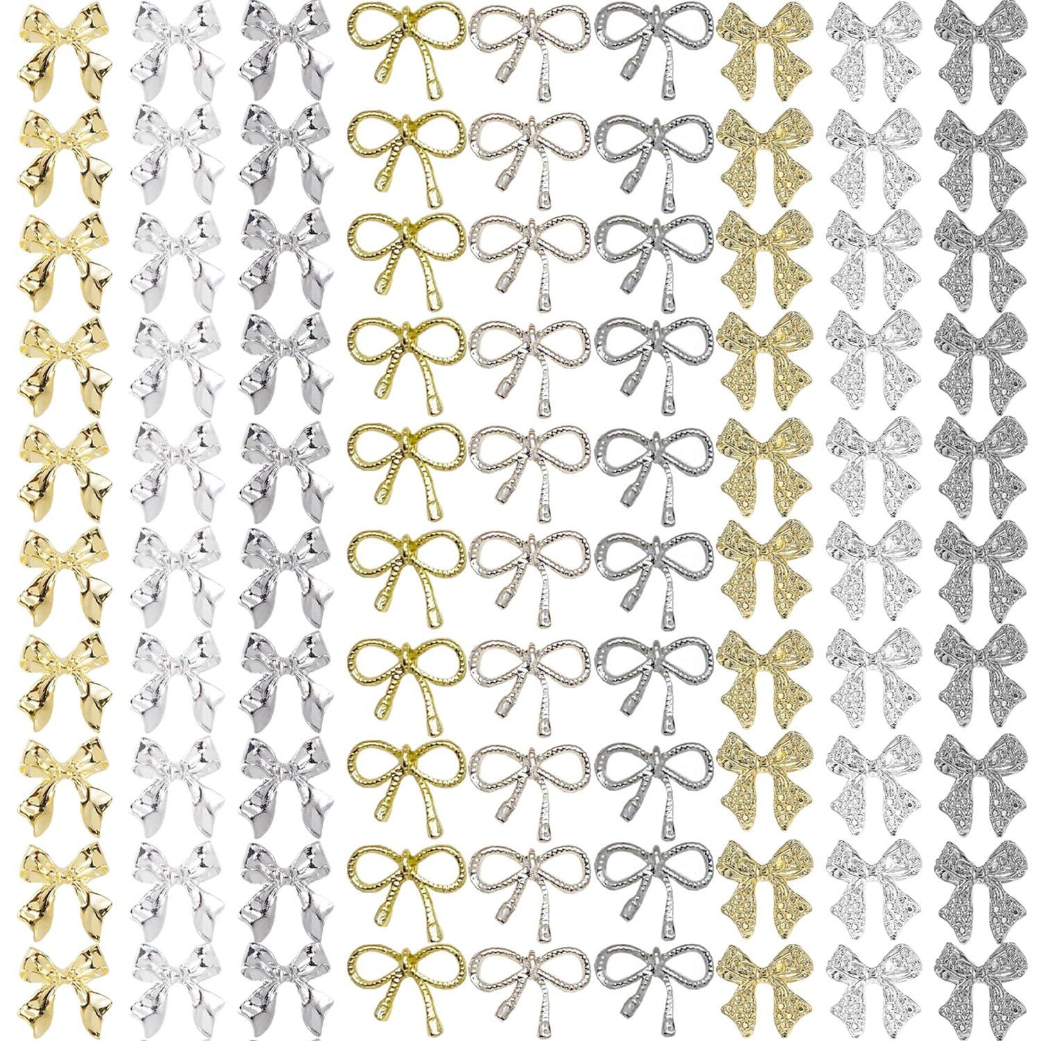 KACHIMOO 90 PCS Bow Nail Charms 3D Metal Bow Charms for Acrylic Nails Alloy Nail Bows Bowknot Nail Art Charms Gold Bows for Nails DIY Desgin