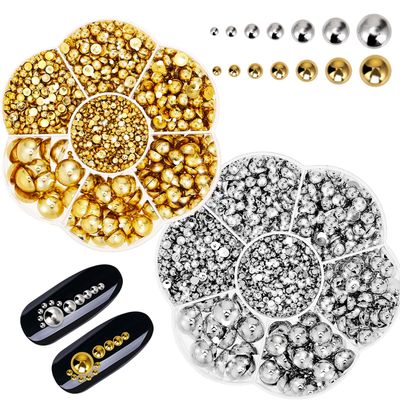 salbsever 5300 Pcs Flatback Pearls for Crafting Gold Silver Half Pearls Beads Round Gems Mix Sizes Nail Pearls for Nail Art ABS Round Plastic Beads for Manicure Face Art DIY Crafts Jewelry