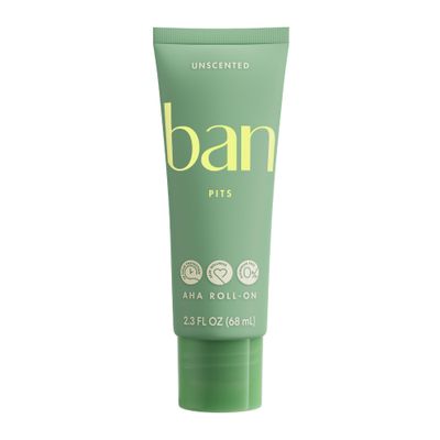 Ban Invisible Roll-On Aluminum-Free AHA Deodorant for Women and Men, Aluminum Free, 48-Hour Odor Protection, Unscented, 2.3 Oz