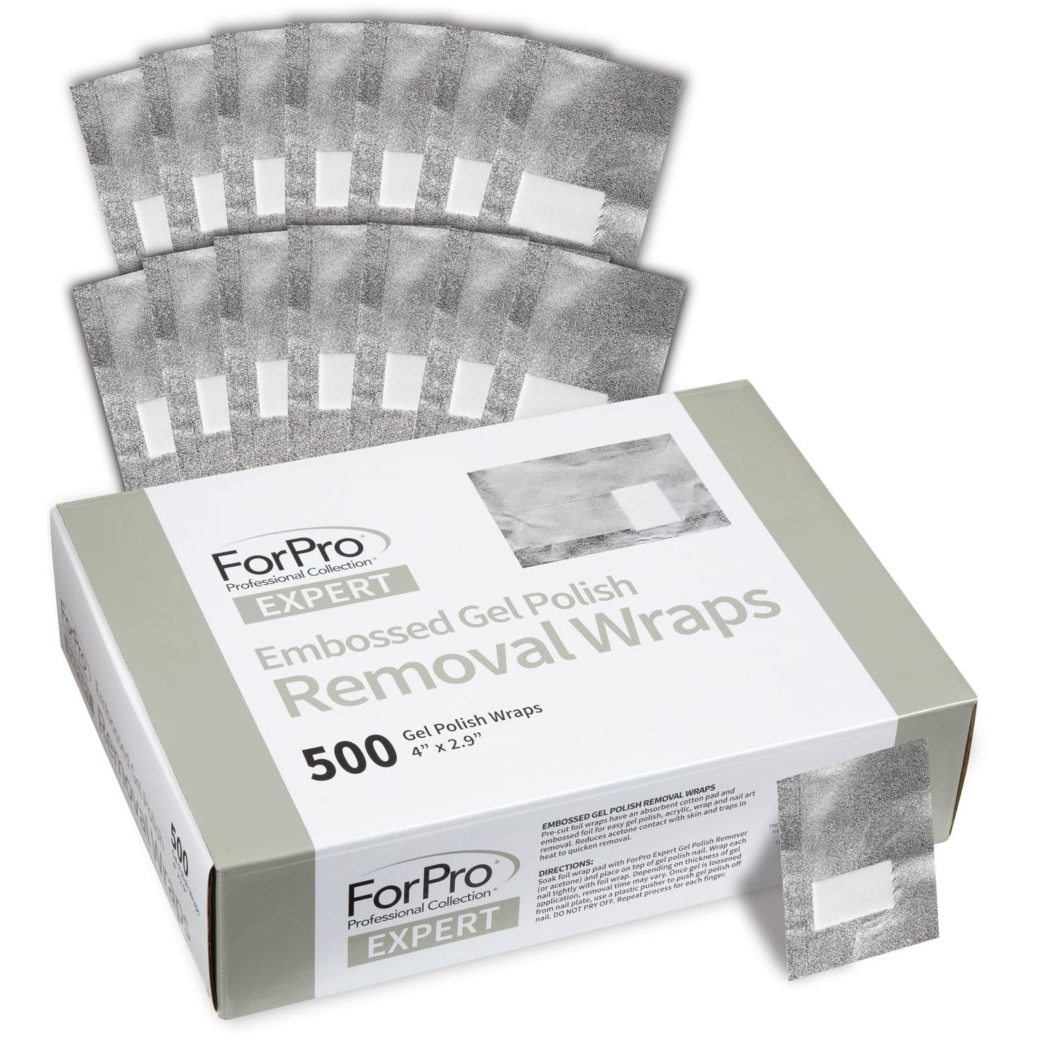 ForPro Professional Collection Expert Embossed Gel Polish Removal Wraps, Pre-Cut with Cotton Pad, Remove Gel Polish, Acrylics, &amp; Nail Art, 4 L x 2.9 W, 500-Count