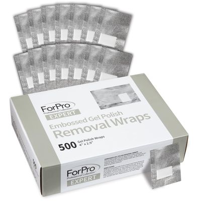 ForPro Professional Collection Expert Embossed Gel Polish Removal Wraps, Pre-Cut with Cotton Pad, Remove Gel Polish, Acrylics, &amp; Nail Art, 4 L x 2.9 W, 500-Count