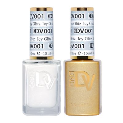 DND Gel Diva Polish Set, Mirrorball Collection, UV/LED Gel Polish and Air Dry Nail Lacquer, Matching Chip-Free Polish Duo, White001 Icy Glitz, 0.5 Fl Oz Each