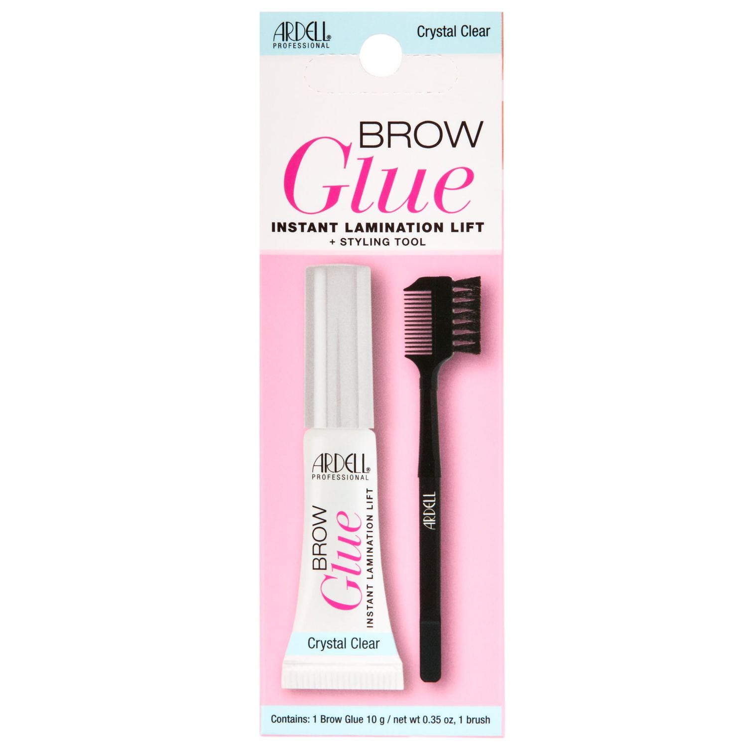 Ardell Brow Glue Crystal Clear, Instant Lamination Lift with Dual Sided Styling Brush, All day Extreme Hold Clear Eyebrow Gel for Fluffy, Defined Brows, 0.35 oz