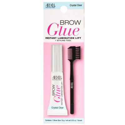Ardell Brow Glue Crystal Clear, Instant Lamination Lift with Dual Sided Styling Brush, All day Extreme Hold Clear Eyebrow Gel for Fluffy, Defined Brows, 0.35 oz