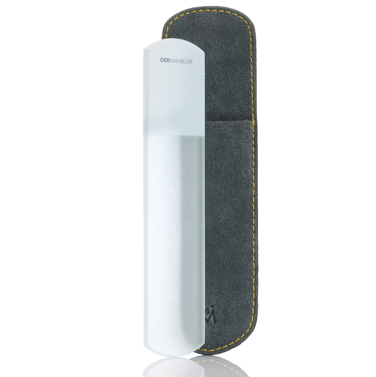 GERMANIKURE Pedicure Bar, Foot File, &amp; Callous Remover - Grey Glass with Suede Sleeve Ethically Made in Czech Republic