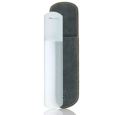 GERMANIKURE Pedicure Bar, Foot File, &amp; Callous Remover - Grey Glass with Suede Sleeve Ethically Made in Czech Republic