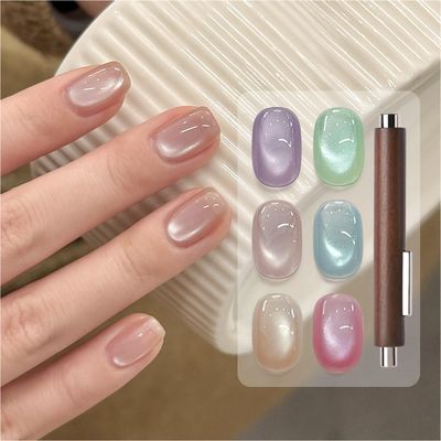 GAOY 16ml 6 Colors Cat Eye Gel Nail Polish Set with 3-in-1 Magnet, Sheer Pink Blue Green Holographic Gel Polish, UV Light Cure Manicure for Salon and Nail Art DIY at Home, Dreamy Crystal