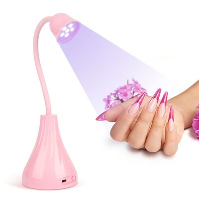 XSMNER UV LED Nail Lamp, Portable Mini Nail Dryer, 360 Rotatable Hands Free Quick Gel Nail Light, Nail Polish Curing Lamp Flash Cure Light for Nails Great for DIY Home &amp; Salon Manicure (Pink)