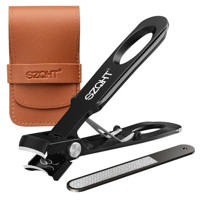 Precision and Comfort Combined: Introducing Our Ergonomically Designed Stainless Steel Nail Clipper with Large Opening and Built-in Clipping Storage - The Ideal Gift for Effortless Nail Care(Black)