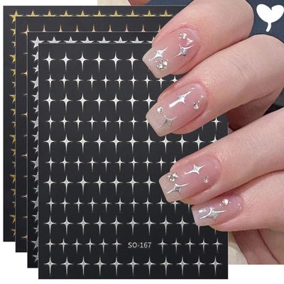 JMEOWIO 12 Sheets Colorful Star Nail Art Stickers Decals Self-Adhesive Pegatinas Uas Silver Nail Supplies Nail Art Design Decoration Accessories