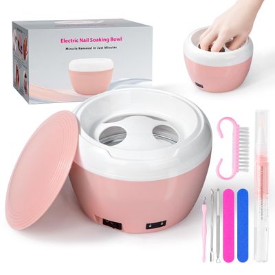 Electric Nail Soaking Bowl with Color Cuticle Pusher for Gel and Acrylic Nail Removal (Pink)