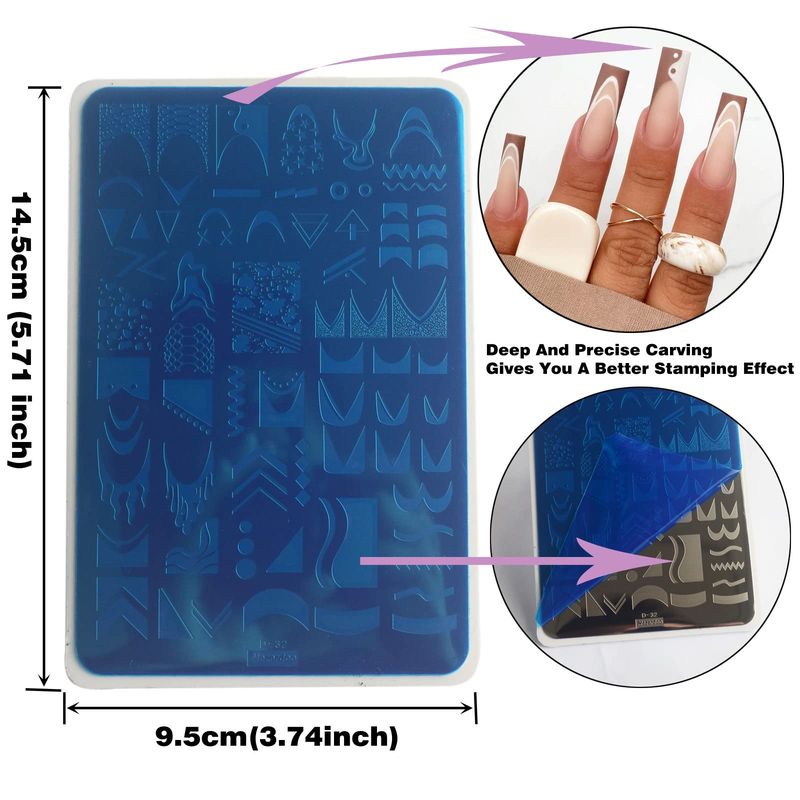 Swirl French Line Nail Stamping Plates French Tip Nail Stamp Plate Geometric Wave Stripes Snake Flower Nail Art Stamper Stencils Printing Template 2pcs Large Stainless Steel Nail Art Tools 14.59.5cm