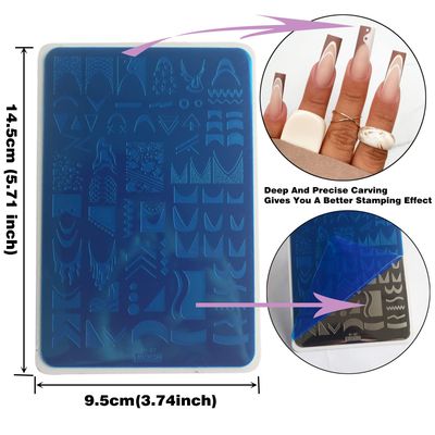 Swirl French Line Nail Stamping Plates French Tip Nail Stamp Plate Geometric Wave Stripes Snake Flower Nail Art Stamper Stencils Printing Template 2pcs Large Stainless Steel Nail Art Tools 14.59.5cm
