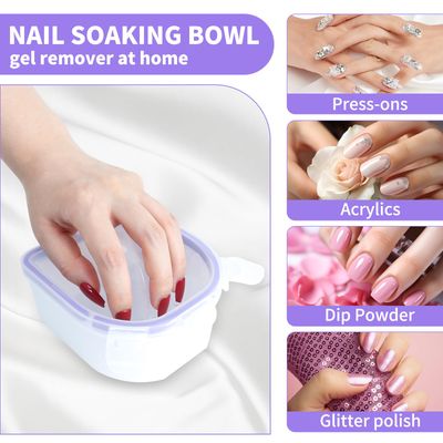 YGQQOY Nail Soaking Bowl, Acetone Proof Soak Off Bowl for Acrylic Nail Dip Powder Remover and Cuticle Remover, Manicure Set with Manicure Bowl Cuticle Oil and Nail File Buffe
