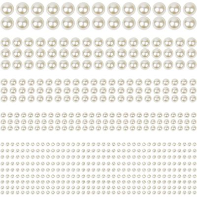 5156Pcs Hair Pearls, 3/4/5/6/8mm Self Adhesive Pearl Stickers for Crafting, White and Beige Flat Pearls Stick on Body Gems for Face Eye Nails Makeup and DIY Decorations Accessories, Assorted Sizes