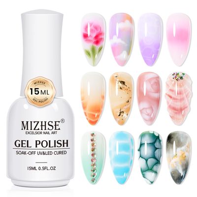 MIZHSE Blooming Gel Polish, 15 ml Clear Blossom Gel for Spreading Effect, Watercolor Paint Marble Nail Art, UV/LED Soak Off Nail Art Manicure Gift for Women
