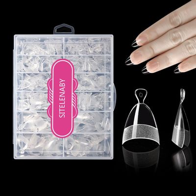 SITELENABY 600pcs Half Cover Short Almond Nail Tips, Extra Short Almond Soft Gel Nail Tips,Pre-designed Nails for Professional Salon 12 Size