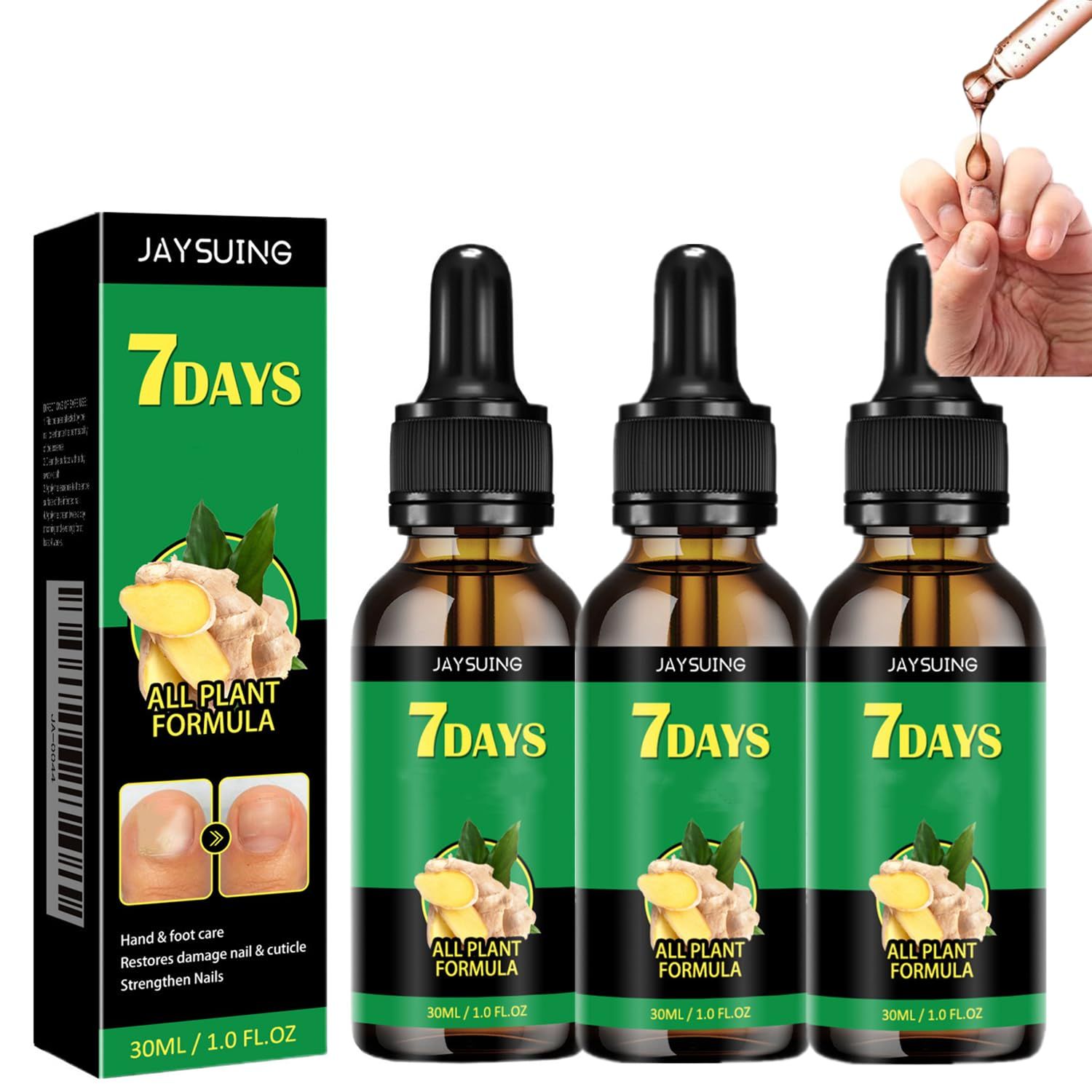 3Pcs Ginger Nail Treatment, 7days Nail Growth Serum Solution, Ginger Cuticle Care Oil for Nails Strengthener, Promote Nail Healthy Grow(30ml)