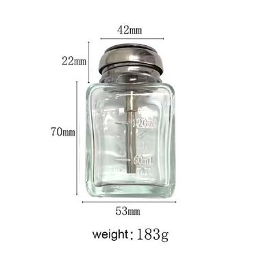 4 Oz/ 120 ml Glass Pump Dispenser Bottle for Nail Polish Makeup Remover Alcohol Clear Empty Refillable Push Down Press Container with Metal Core, Flip, 1 Pack