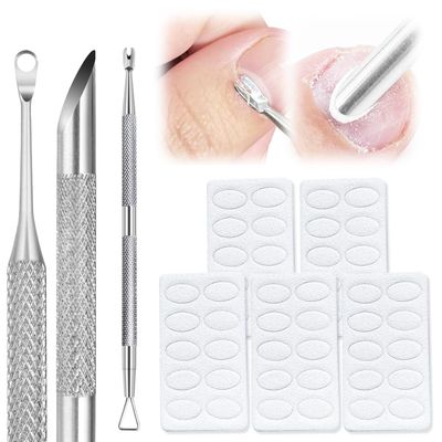 QIYUDA Nail Cuticle Pusher, Stainless Steel Pre-treatment Dual Ended Russian Cuticle Remover with 50 PCS 100 Grit Sandpaper Sheets Dead Skin Removing Tools