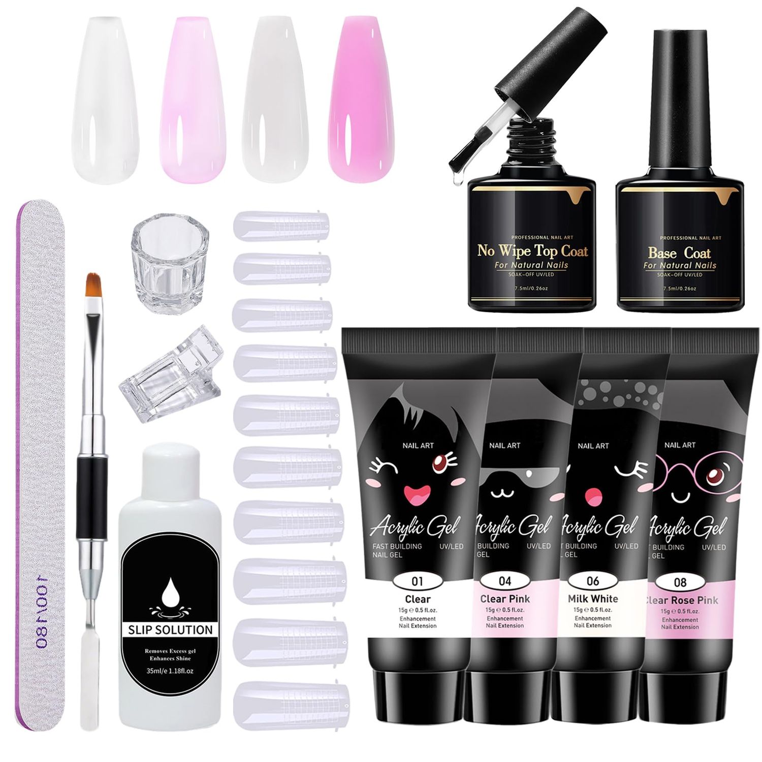 LZXLUKGIR 12PCS Poly Nail Gel Kit Starter Kit,White Pink Clear Builder Nail Extension Gel,Kit De Poly Gel Para Uas Completo,All-in-one Manicure DIY at Home