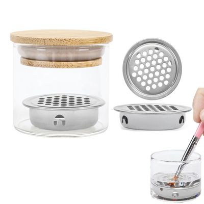Misforu Dappen Dish for Acrylic Nails and Nail Brush Cleaning Glass Cup Nail Tool Storage Cup with Lid Multi functional nail art tools for Home Use Nail Salon, Clear