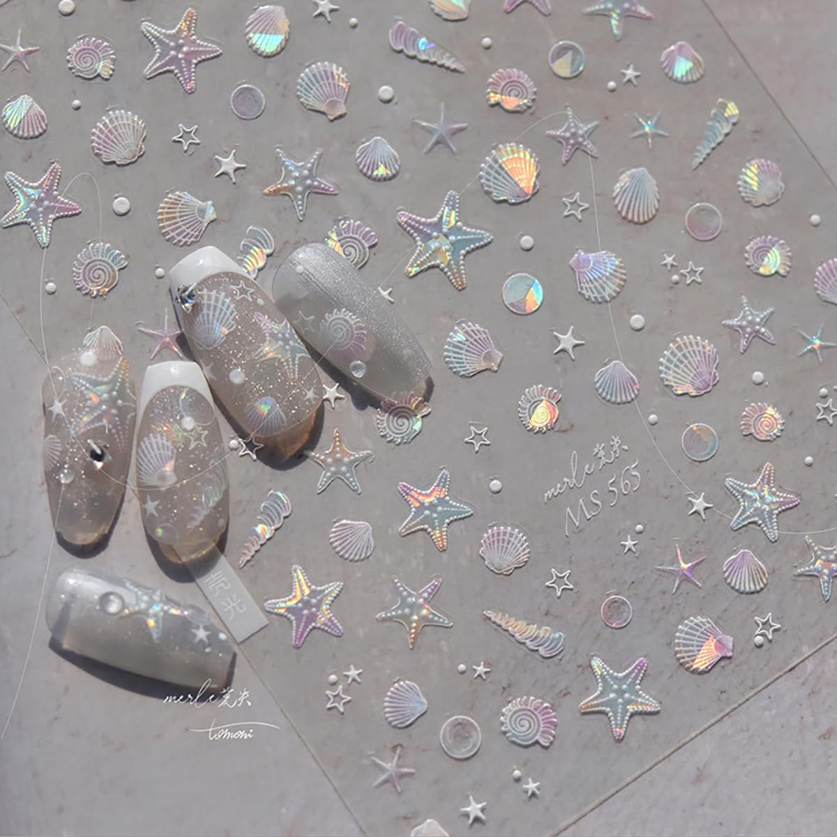 Summer Nail Stickers Sea Shell Starfish Conch Nail Decals for Nail Art Ocean Theme White Nail Art Supplies 5D Shiny Nails Adhesive Sticker Summer Ocean Stickers for Nails Decorations DIY Charms