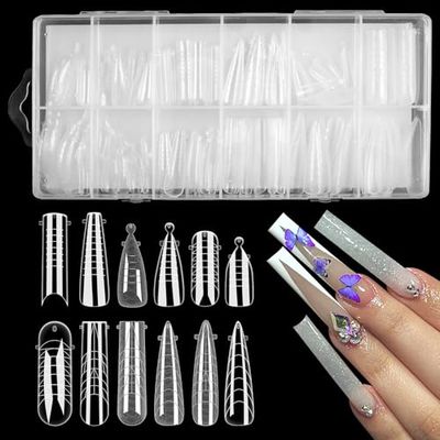 Dual Forms for Polygel &amp; Builder Gel - 144 Pcs Reusable Nail Forms, 12 Sizes Extension Acrylic Molds for Salon DIY Manicure &amp; Nail Art