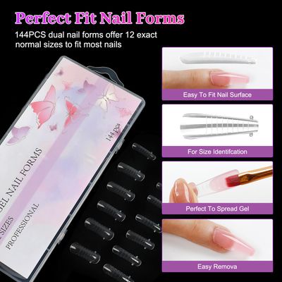 Dual Forms for Polygel &amp; Builder Gel - 144 Pcs Reusable Nail Forms, 12 Sizes Extension Acrylic Molds for Salon DIY Manicure &amp; Nail Art