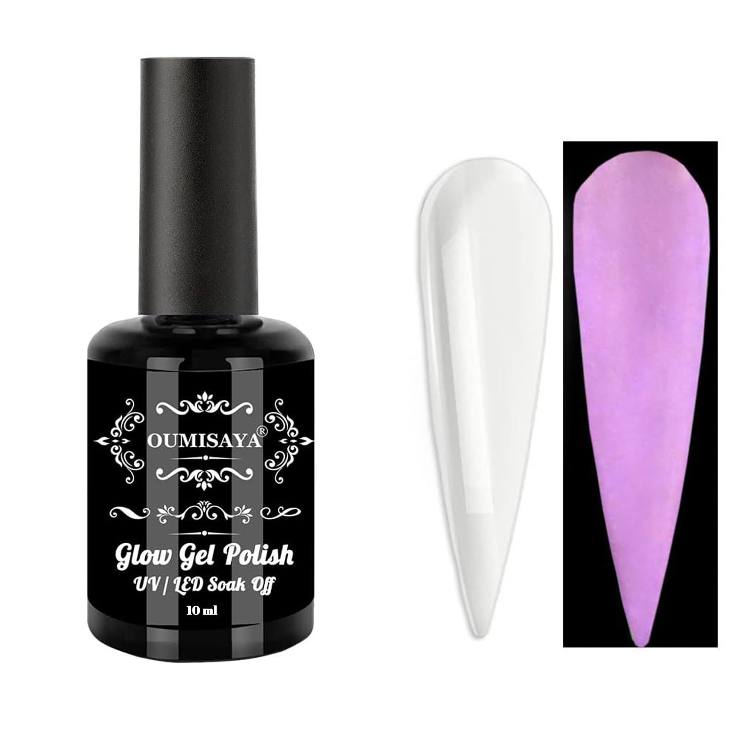 Oumisaya Glow in the dark Clear Gel Nail Polish 10ML Semi-Clear top coat gel glow purple color for nail art design (GP66bCP)