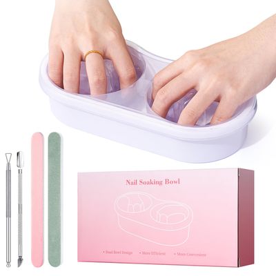 Rosiour Dual Nail Soaking Bowl, Soak Off Gel Polish Remover Bowl for Home Users, Time Saver Manicure Bowl for Dip Powder/Gel/Acrylic Removal at Home &amp; Salon, White