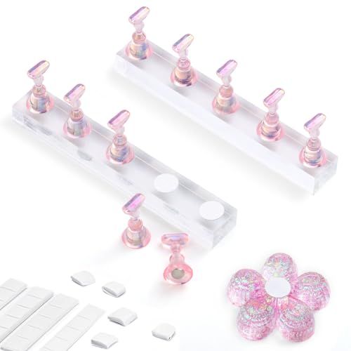 Etercycle Nail Stand Acrylic Nail Art Display Stand Practice Nail Holder for Painting Nails Practice Stands with Reusable Putty (Pink)