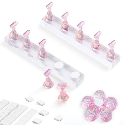 Etercycle Nail Stand Acrylic Nail Art Display Stand Practice Nail Holder for Painting Nails Practice Stands with Reusable Putty (Pink)