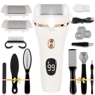 Meyluth Electric Callus Remover for Feet, 17-in-1 Professional Pedicure Kit, Foot Scrubber Electric Foot File for Hard Cracked Dry Dead Skin, 3 Rollers, 2 Speed, Battery Display