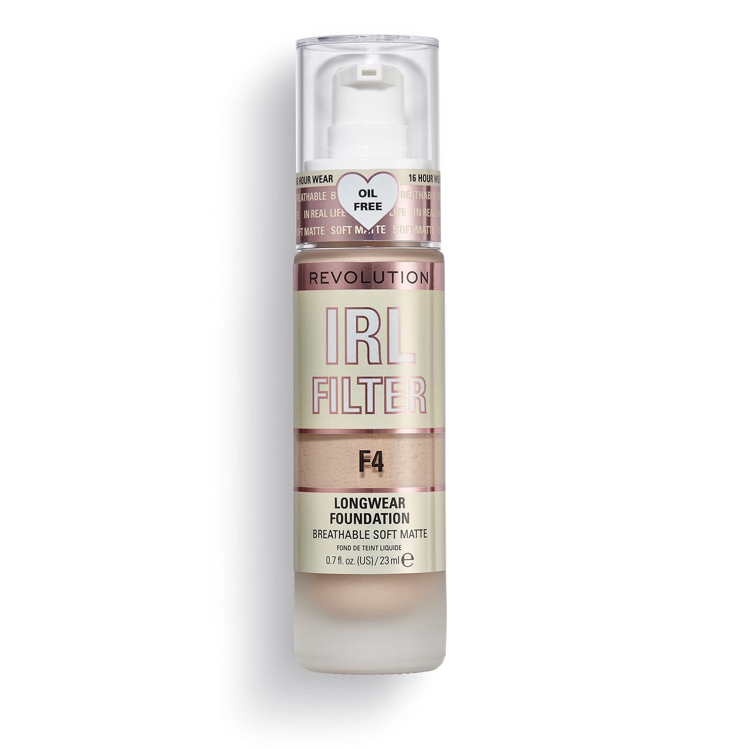 Revolution, IRL Filter Longwear Foundation, Soft &amp; Breathable Formula, Medium to Full Coverage, Matte Finish, F4, 0.7 fl oz