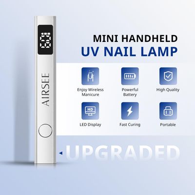 AIRSEE Cordless Mini Nail Lamp,Handheld UV Light with LCD Display for Gel Nails,Rechargeable USB Nail Dryer for Fast Cure,Rhinestone Glue Decoration,Gel Nail Strips at Home,Travel(Sliver)
